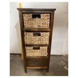 STORAGE UNIT WITH 3 RATTAN DRAWERS & 1 WOOD