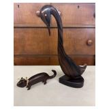 (2 PCS) MID CENTURY HAND CARVED WOOD ANIMAL