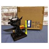 RESIN ELK HEAD FIGURE ON BASE WITH KNIFE