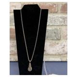 SILVER ROPE NECKLACE & PENDANT W/ CLEAR STONE