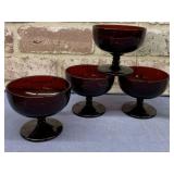 (4 PCS) VINTAGE RED GLASS SHERBET COUPE