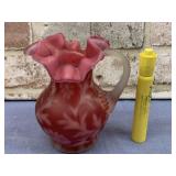 FENTON CRANBERRY DAISY & FERN RUFFLED TOP JUG