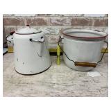 (2X) VINTAGE RED & WHITE ENAMELWARE COFFEE POT AND