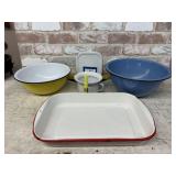 (5 PCS) VINTAGE ENAMELWARE - CASSEROLE PAN,