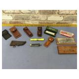 BOX LOT: ASSORTED KNIFE CASES, POCKET KNIFE &