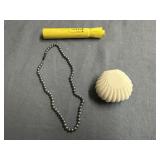 SHELL-SHAPED CASE WITH FAUX BLUE / SILVER PEARLS