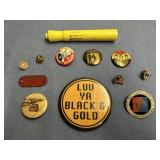 (10 PCS) ASSORTED PIN- BACK BUTTONS & VINTAGE