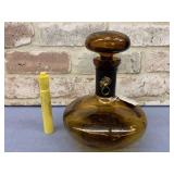VINTAGE AMBER GLASS DECANTER WITH LEATHER