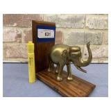 BRASS ELEPHANT ON WOOD BASE BOOK END