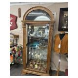 LARGE LIGHTED DOME TOP OAK CURIO CABINET