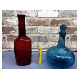 (2 PCS) COLORED BUBBLE GLASS - 1 BLUE DECANTER