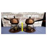 BOX LOT: 2 BRASS FONDUE POTS & STANDS