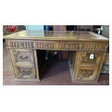 VINTAGE LARGE 7-DRAWER EXECUTIVE DESK;