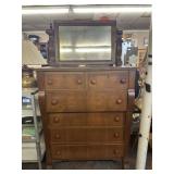 ANTIQUE TALL BOY DRESSER / CHEST WITH MIRROR