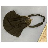 VINTAGE BLACK FABRIC EVENING BAG WITH METAL