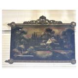 LARGE FRAMED DARK LANDSCAPE OIL PAINTING