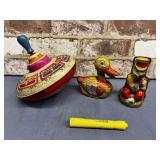 (3 PCS) VINTAGE METAL TIN TOYS - SPINNING TOP,