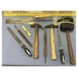 BOX LOT: ASSORTED TOOLS - HAMMERS, RUBBER