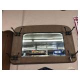 VINTAGE OAK WALL MIRROR WITH HOOKS