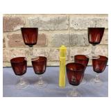 (7 PCS) RUBY RED CORDIAL GLASS - DURAND GOTHIC