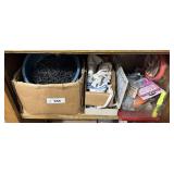 SHELF LOT: SCREWS, NAIL APRONS, PLASTIC STAPLES