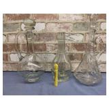 (3 PCS) CLEAR GLASS  - 2 DECANTERS W/ STOPPERS,