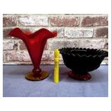 (2X) VINTAGE GLASS - 1 AMBERINA GLASS VASE &