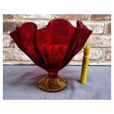 VINTAGE AMBERINA  ART GLASS FOOTED RUFFLE VASE
