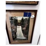 VINTAGE FRAMED PRINT OF A WATERFALL;  15' X 21'
