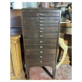 VINTAGE DARK WOOD 12-DRAWER MUSIC CABINET