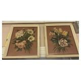 (2 PCS) VINTAGE FRAMED FLORAL PRINTS SIGNED