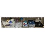 SHELF LOT: ASSORTED SILVERWARE, PLASTIC CUPS,