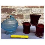 (5 PCS) VINTAGE GLASSWARE-  VINTAGE MELON DISH &