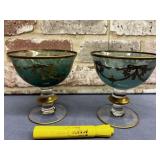 (2 PCS) VINTAGE GREEN CRYSTAL DESSERT COMPOTE
