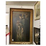 LARGE VINTAGE FRAMED OIL PAINTING OF WOMAN
