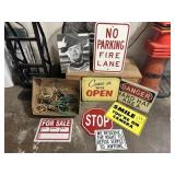 BOX LOT: SIGNS, POSTERS, BUNGEES, ROPE