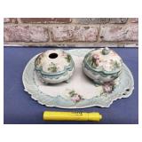 (3 PCS) PORCELAIN HAND PAINTED VANITY TRAY SET