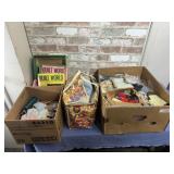 BOX LOT: ASSORTED FABRIC SCRAPS & QUILTING BOOKS