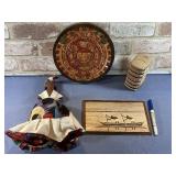 GROUPING OF NATIVE Dï¿½COR / HAND-MADE ITEMS: DOLL,