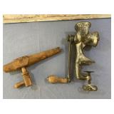 (2 PCS) ANTIQUE CAST-IRON MEAT GRINDER WITH