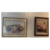 (2 PCS) FRAMED & MATTED SHIP & LIGHTHOUSE WALL ART