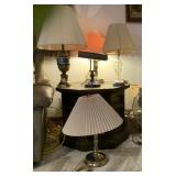 (5 PCS)  BRASS TABLE LAMPS - 1 WITH GLASS & 1 DESK