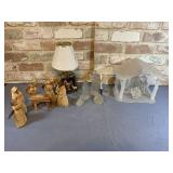 BOX LOT OF 4 NATIVITY SETS; ONE IS A LAMP
