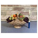 CERAMIC BASKET WITH CERAMIC FRUIT; SIGNED ON