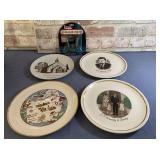 BOX LOT: 11 PCS SOUVENIR PLATES & A BRASS PLATE