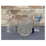 (3 PCS) CUT / ETCHED GLASS ITEMS: BELL & 2 VASES