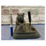 VINTAGE BRASS PANTHER DESK TRAY WITH PEN HOLDER