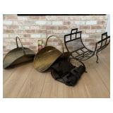 (4 PCS) 2-VINTAGE BRASS FIREPLACE LOG HOLDERS,