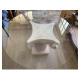 ROUND GLASS TOP SIDE TABLE WITH PLASTER BASE;