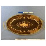 BEAUTIFUL ITALIAN INLAID SERVING TRAY WITH BRASS